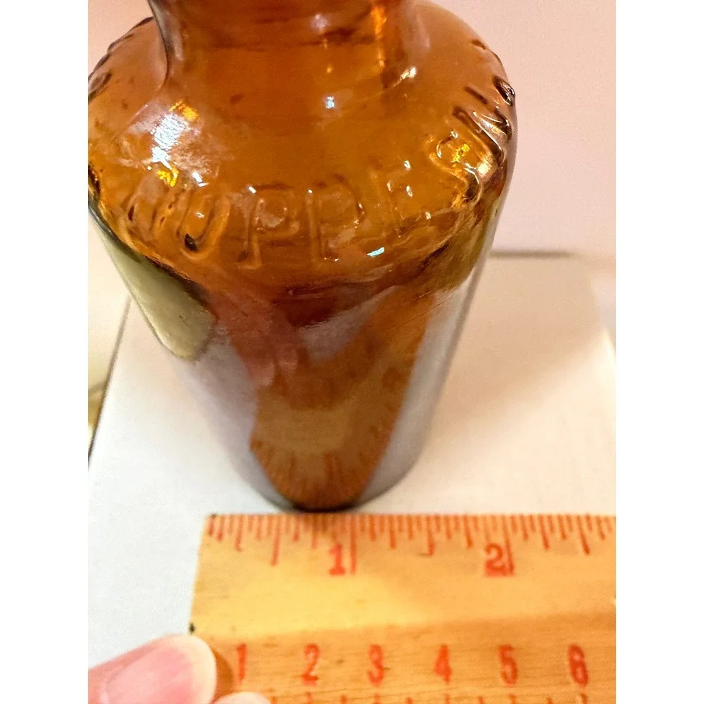 Vintage Hoppes No 9 Amber Glass Apothecary Bottle Embossed Pharmaceutical